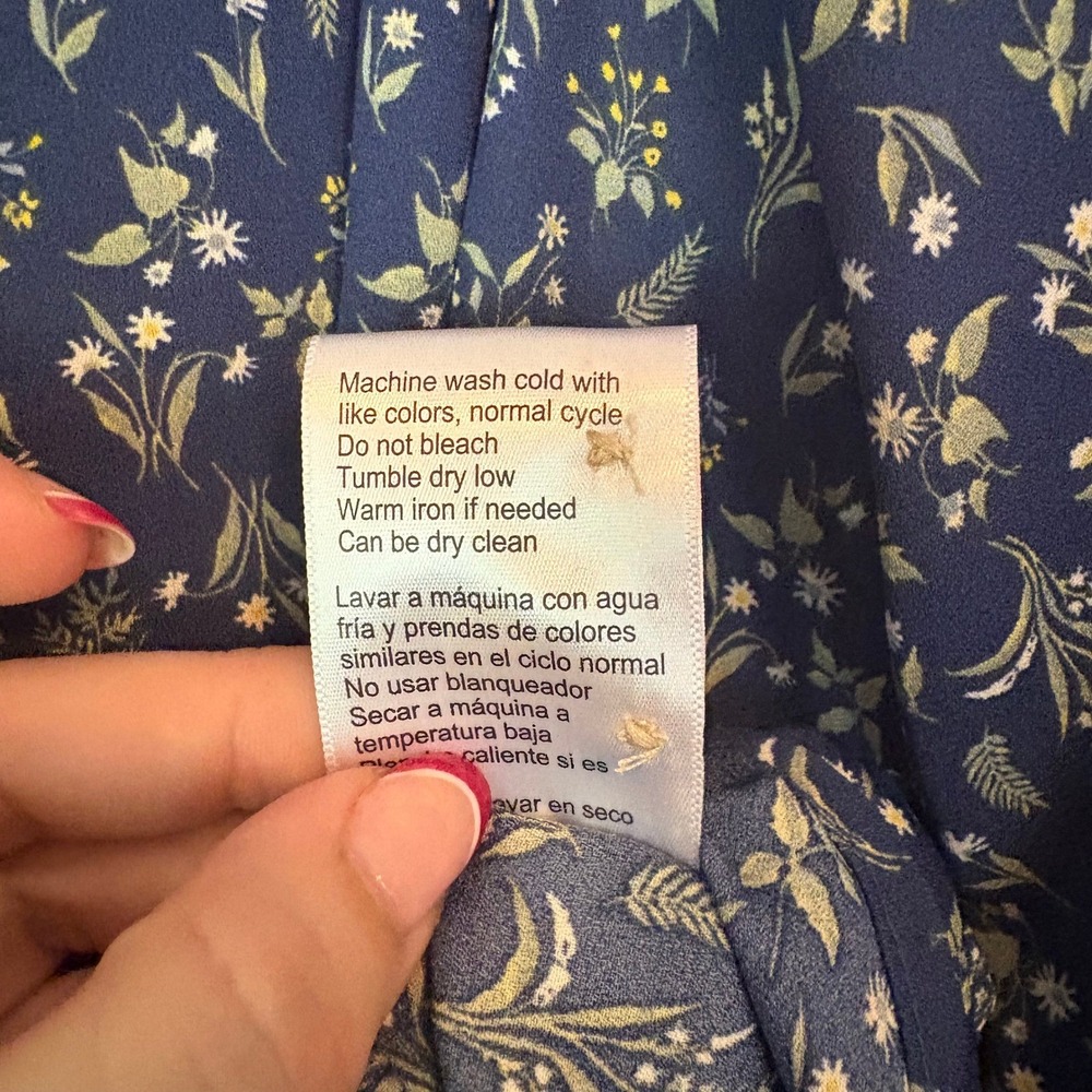 JACHS Girlfriend XXL Blue Floral Button Down 3/4 Puff Sleeve Blouse Boho Prairie - Picture 7 of 10